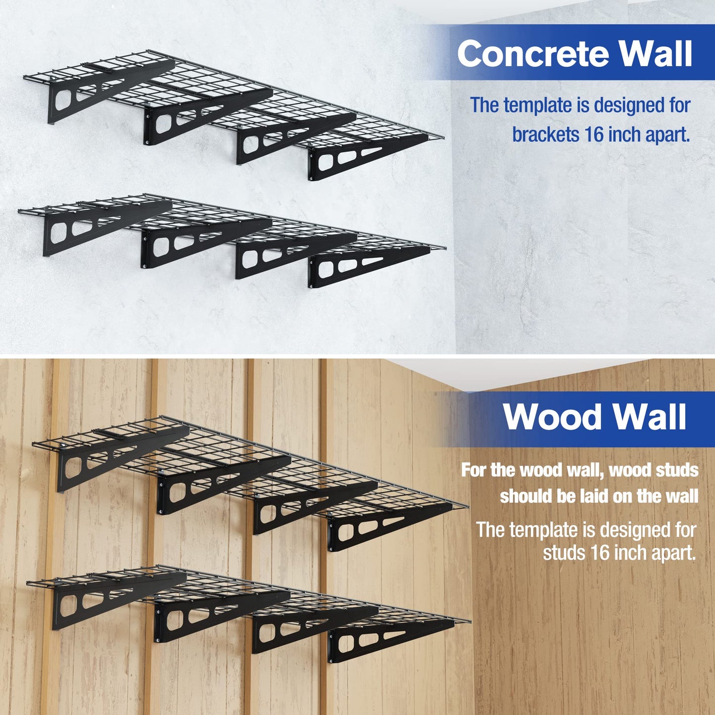 WORKPRO 2-Pack 2x6FT Garage Wall Shelving, 72” x 24” Heavy Duty Wall Mounted Shelving, 800lbs Load Capacity (Total), Metal Wall Shelves Suitable for - WoodArtSupply