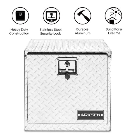 ARKSEN 18 Inch Heavy Duty Aluminum Diamond Plate Tool Underbody Box, Waterproof Square Truck Storage Organizer Chest for Pick Up Truck Bed, RV ARKSEN