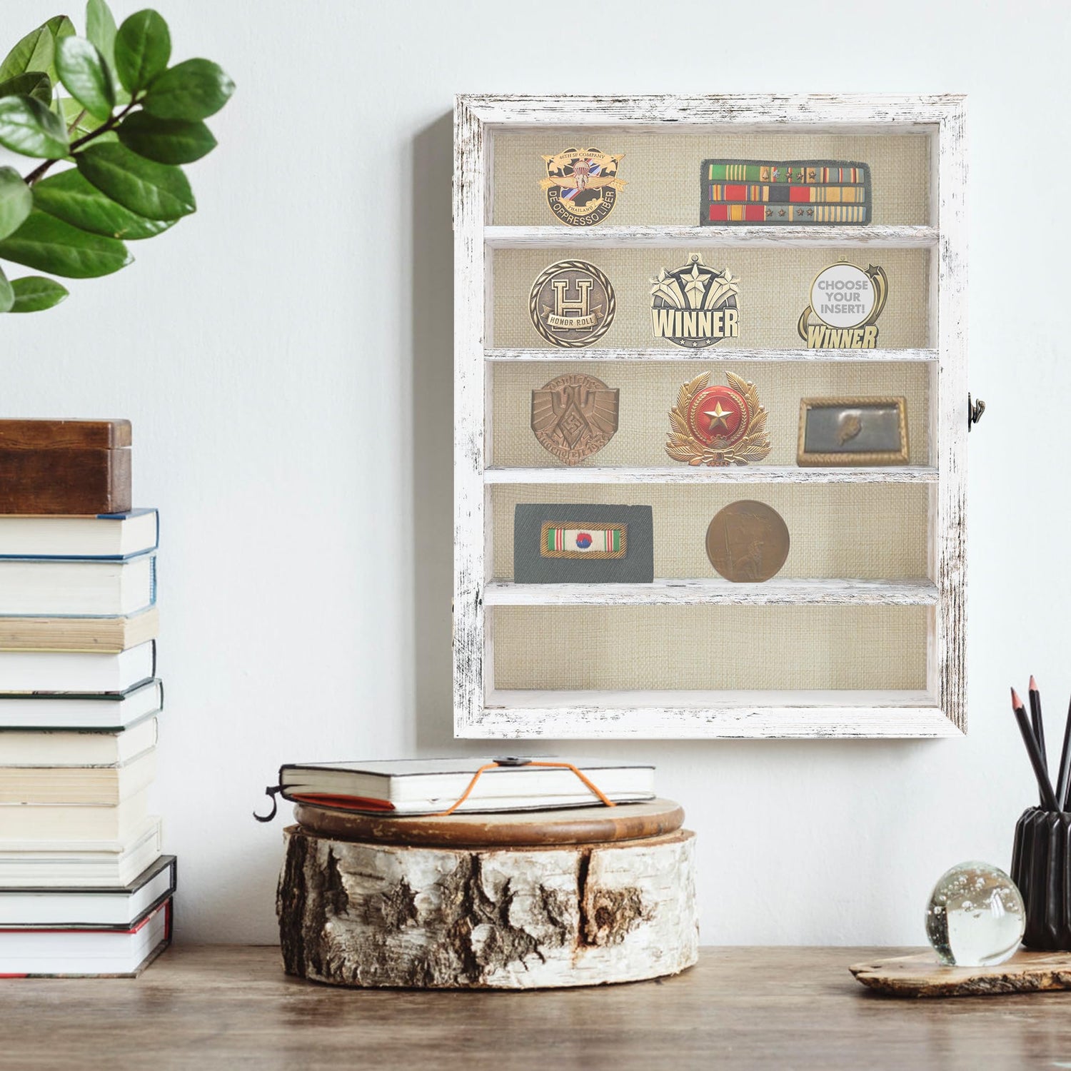 FramePro Shadow Box Frame with Removable Shelves, White 11x14 Deep Memory Box Display Case for Collectibles, Keepsake Coins Military Medals Pins FramePro