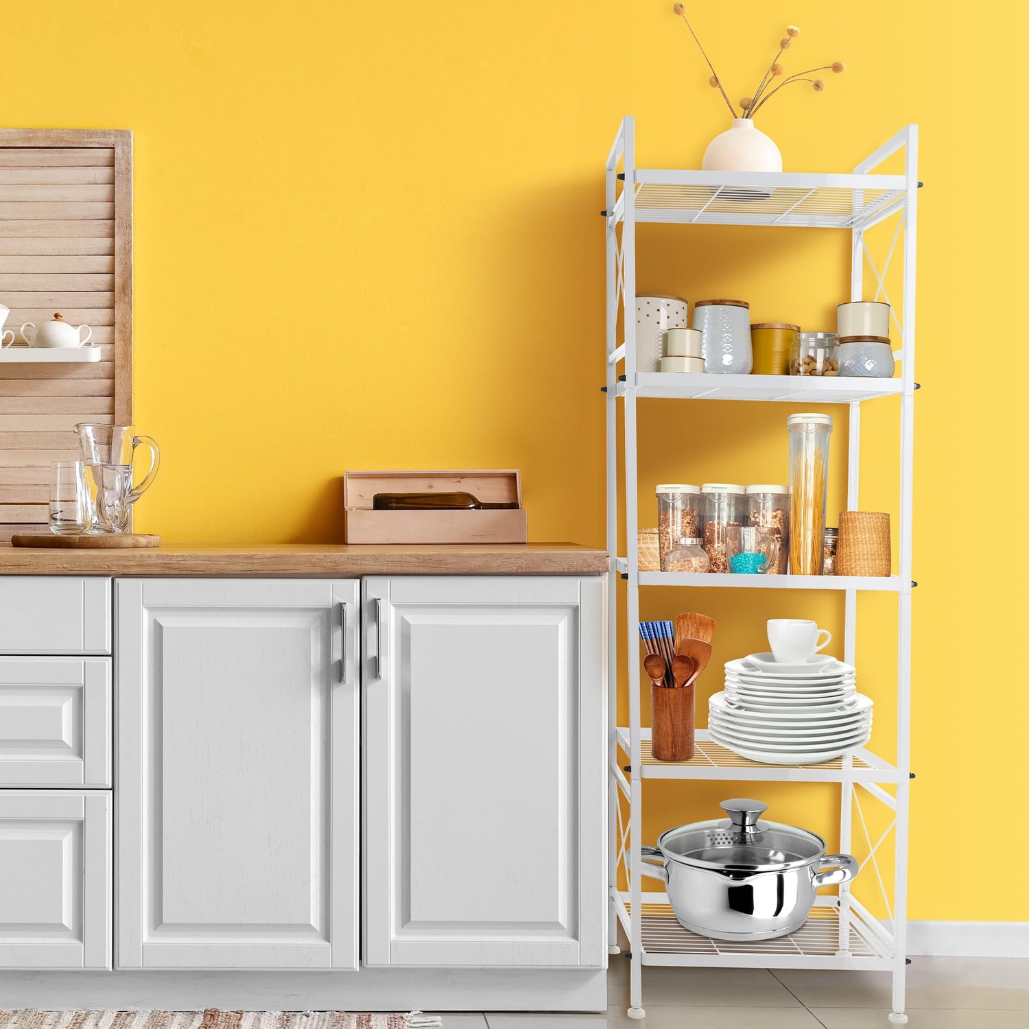 YOHKOH 5 Tier Metal Storage Rack Closet Shelves,Standing Storage Shelf Units for Laundry Bathroom Kitchen Pantry Closet(White,17.0L x 12.9W x 53.3H) YOHKOH