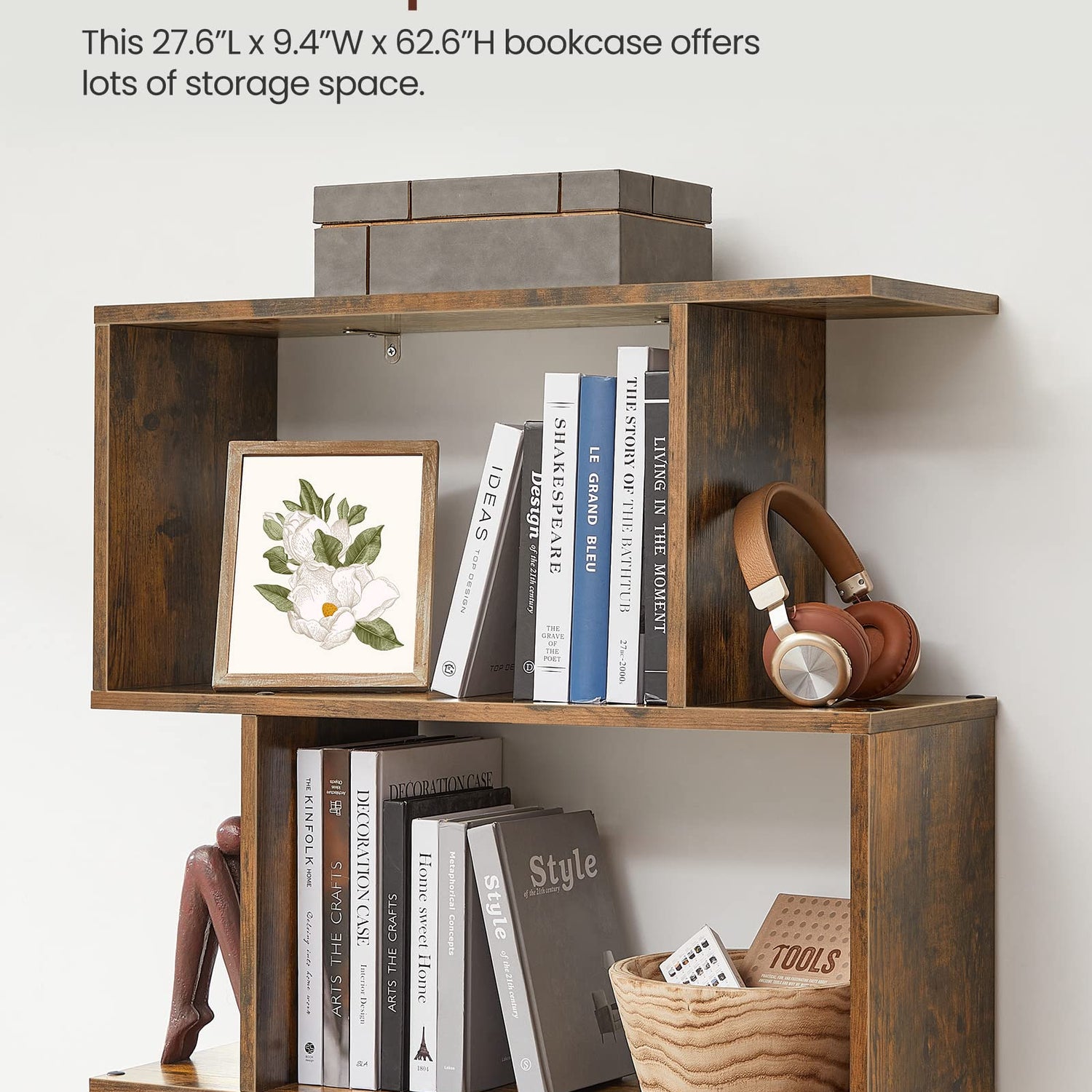 VASAGLE Rustic Brown 5-Tier Bookshelf and Room Divider with Sturdy Design VASAGLE