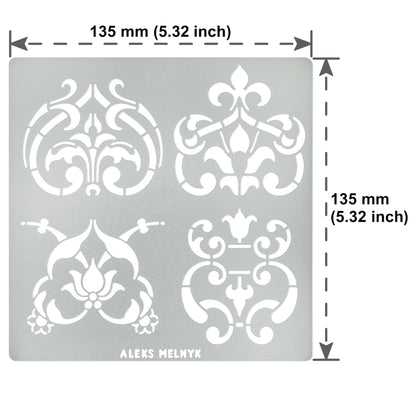 Aleks Melnyk No.342 Metal Stencil, Swirls, Ornaments, Flowers Vine, Patterns, Small Stencil, 1 PC, Template for Wood Burning, Engraving, Crafting, - WoodArtSupply