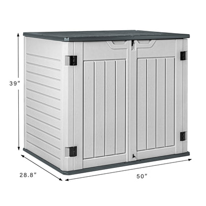 Devoko Resin Outdoor Storage Shed 28 Cu Ft Horizontal Outdoor Storage Cabinet Waterproof Patio Tools Storage Box for Pool Toys, Sofa Cushion, Lawn