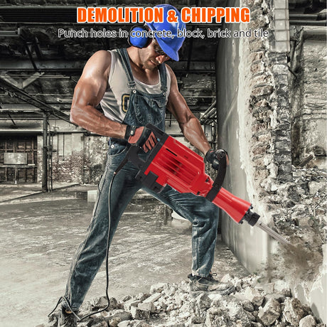 3600W Demolition Jack Hammer, Jack Hammer Concrete Breaker Tool Kit, 6pcs Chisels Bit Set W/Case, Noise-Canceling Earplug, Shoulder Strap Aprafie