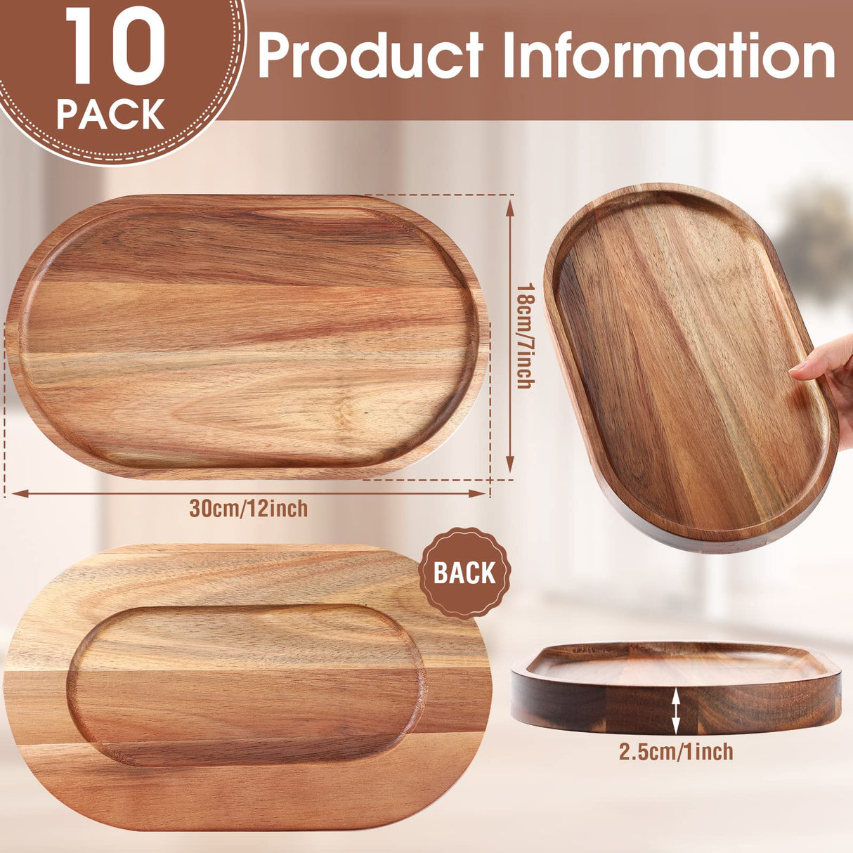Rtteri 10 Pcs Wooden Plates Wood Dinner Plate Serving Trays Decorative Serving Platter Mango Oval Wood Tray for Food, Vegetables, Fruit, Charcuterie, Rtteri