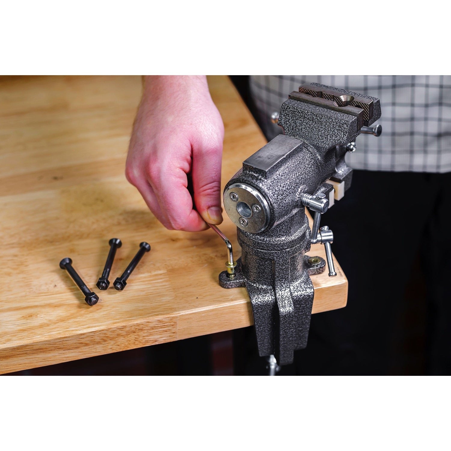 Toolsmith 2-1/2 inch Mini Jaw Portable Clamp-on Table Bench Third Hand Vise Swivels and Rotates 360°, 1-1/2 inch and 2-1/2 inch Jaws, Soft Jaw Toolsmith