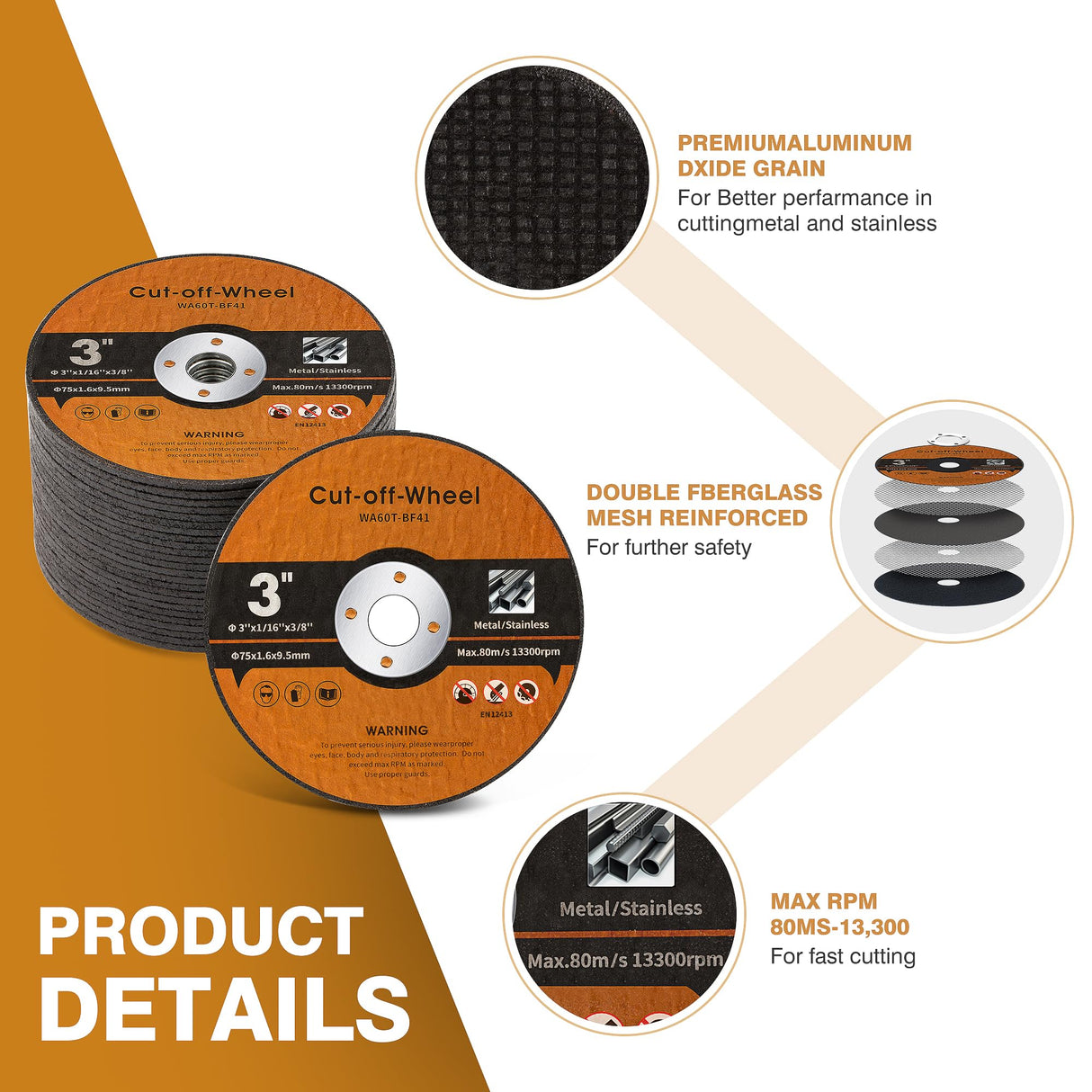 Shawya 25 PCS 3 Inch Cut Off Wheels Metal and Stainless Steel Cutting Wheel for Angle Grinder 3"x1/16"x3/8"Cutting disc Die Grinder Cut Off Wheel Shawya