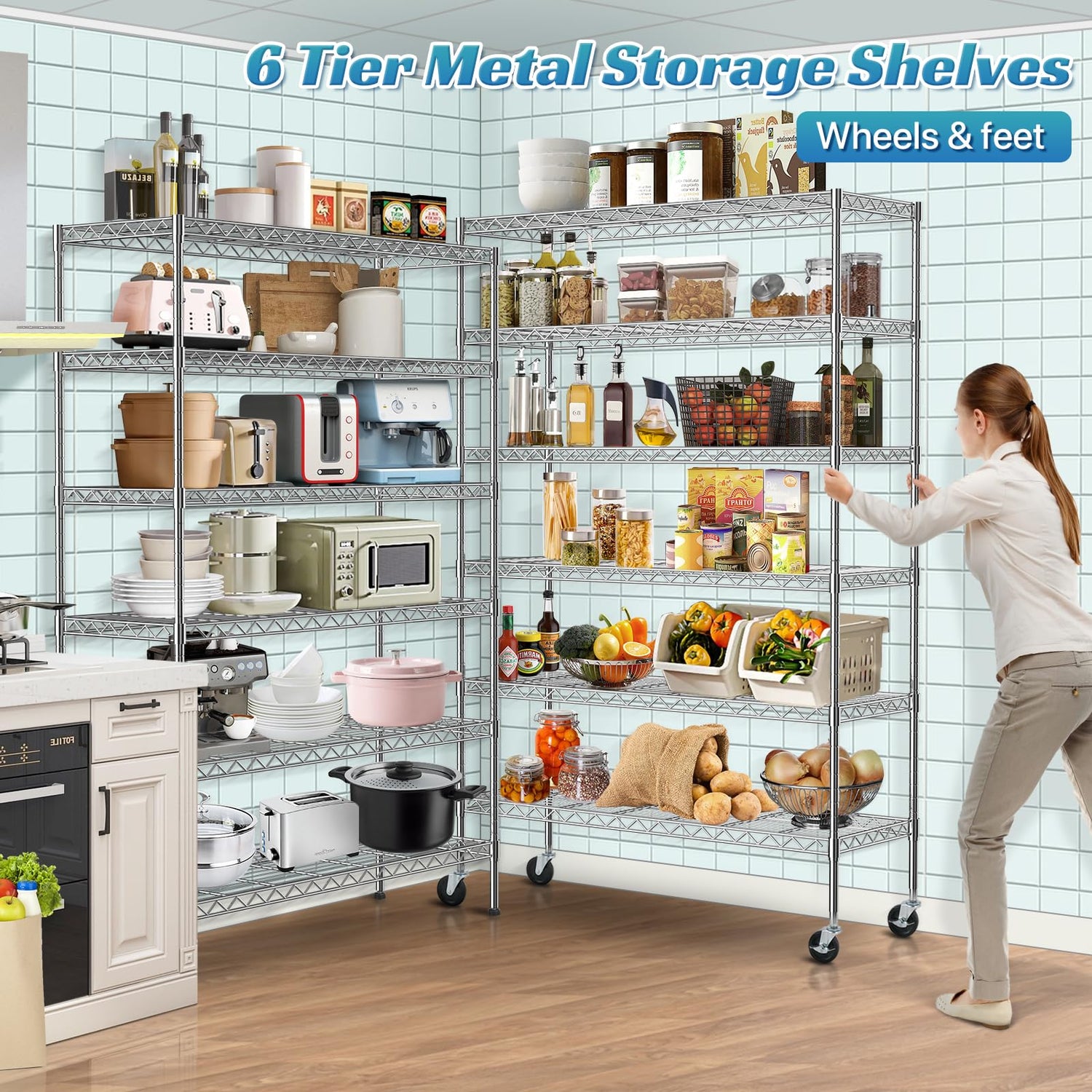 Meet perfect Adjustable Storage Shelves 6 Tier Wire Shelving Unit and Storage, 2100lbs Capacity Metal Shelving Heavy Duty Garage Shelves Storage Meet perfect