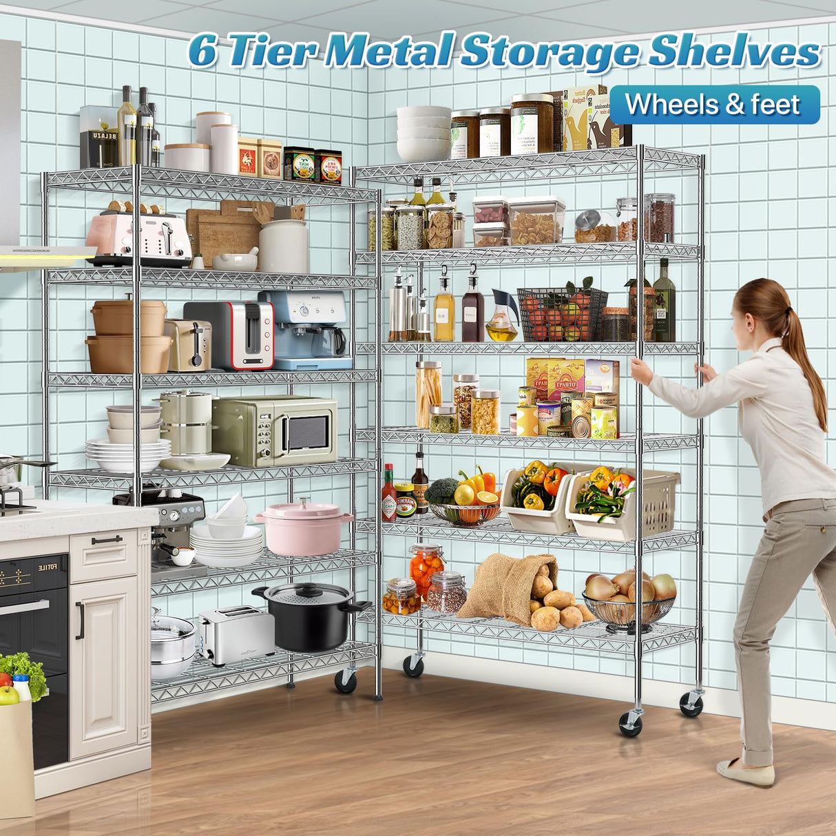Meet perfect Adjustable Storage Shelves 6 Tier Wire Shelving Unit and Storage, 2100lbs Capacity Metal Shelving Heavy Duty Garage Shelves Storage Meet perfect