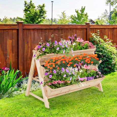 Giantex Raised Garden Bed, Vertical Planter with Storage Shelf, 3 Tier Elevated Planter Box with Side Hooks, Indoor Outdoor Wood Garden Bed for Giantex