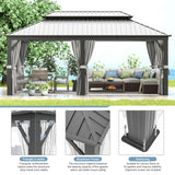 Aoxun 12' X 20' Hardtop Gazebo, Galvanized Steel Double Top, Aluminum Metal Gazebo with Curtains and Netting, Permanent Gazebo Pavilion for Wedding, Aoxun