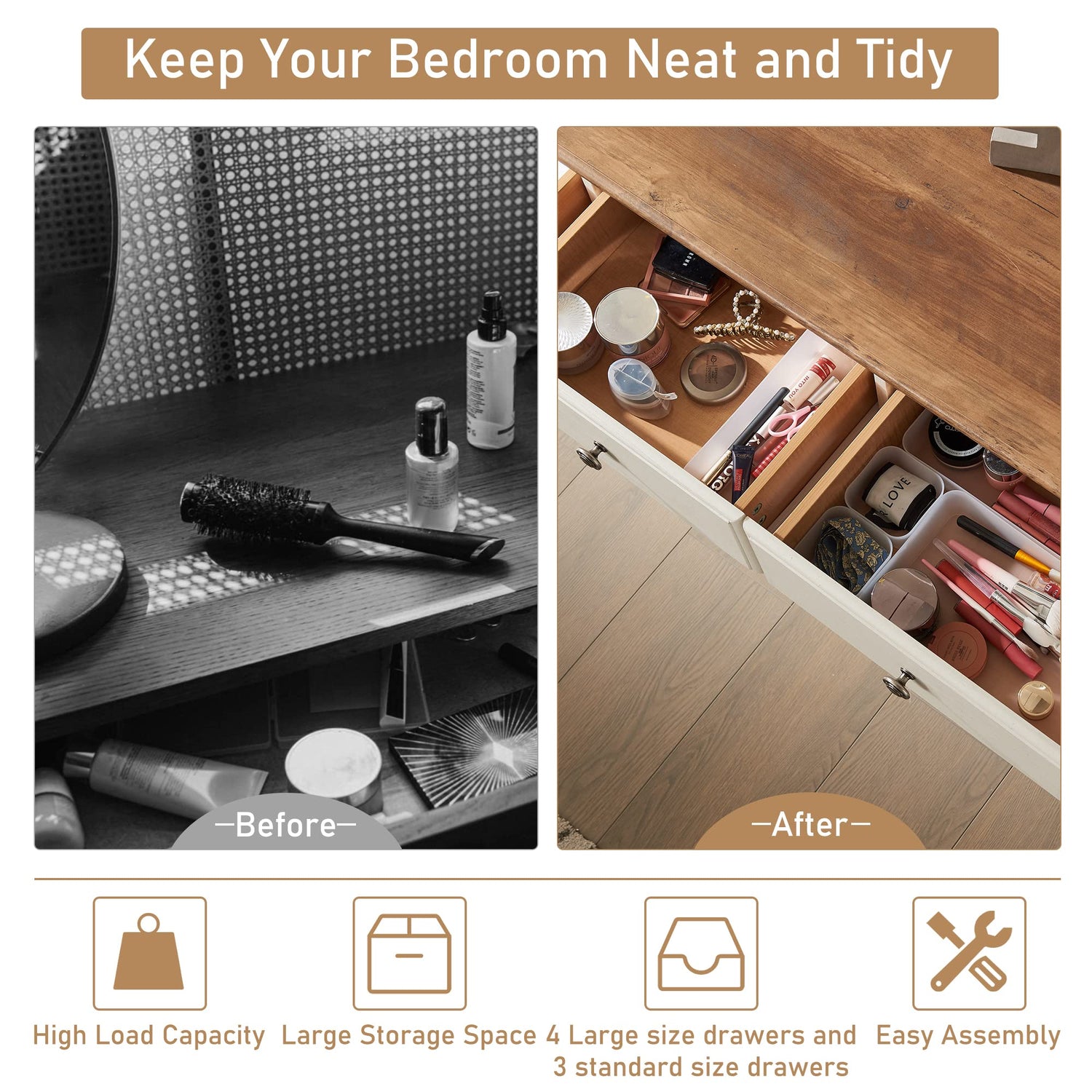 T4TREAM 7 Drawers Dresser Chests for Bedroom, Wood Rustic Tall Chset of Drawers,Dressers Organizer for Bedroom, Living Room,Hallway, Antique White T4TREAM