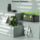 Huepar 3x360 Green Cross Line Laser Level with Pulse Mode, Li-ion Battery, Hard Case Huepar