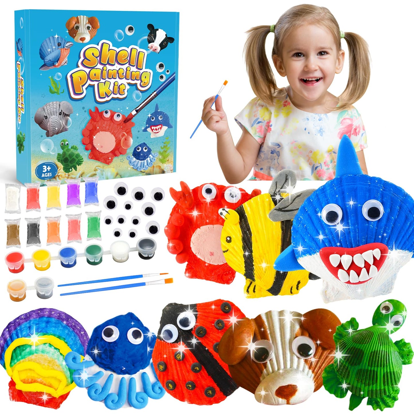 WethCorp Arts and Crafts for Kids Ages 3-9, Sea Shell Painting Kits for Kids Toys for 3 4 5 6 7 8 9 Year Old Boys Girls Kids Fun Activities Idea