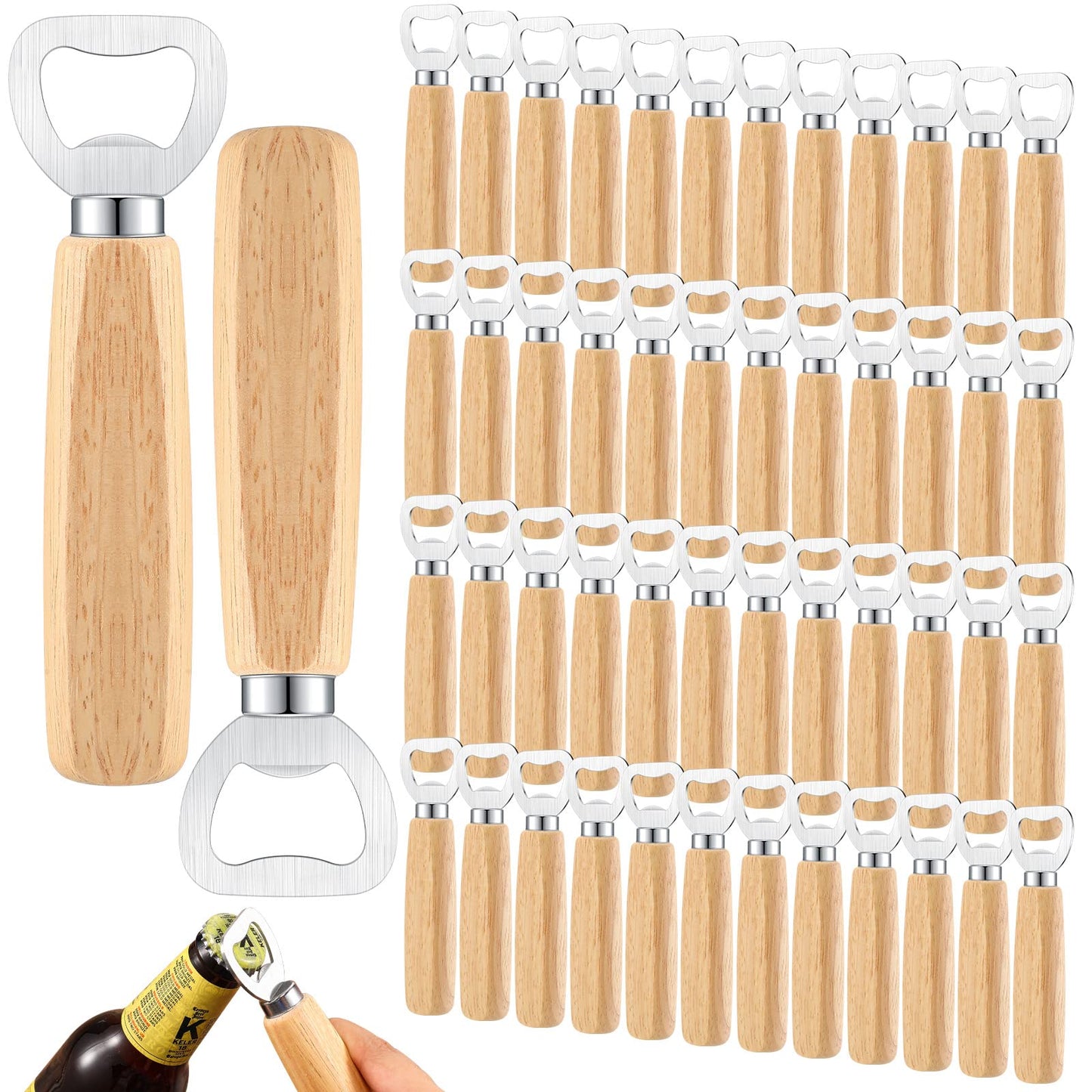 50 Pcs Wood Wine Bottle Opener Stainless Steel Bottle Opener Wood Handheld Heavy Duty Bartender Bottle Openers Cider Bottle Opener Engraved Gift Set - WoodArtSupply