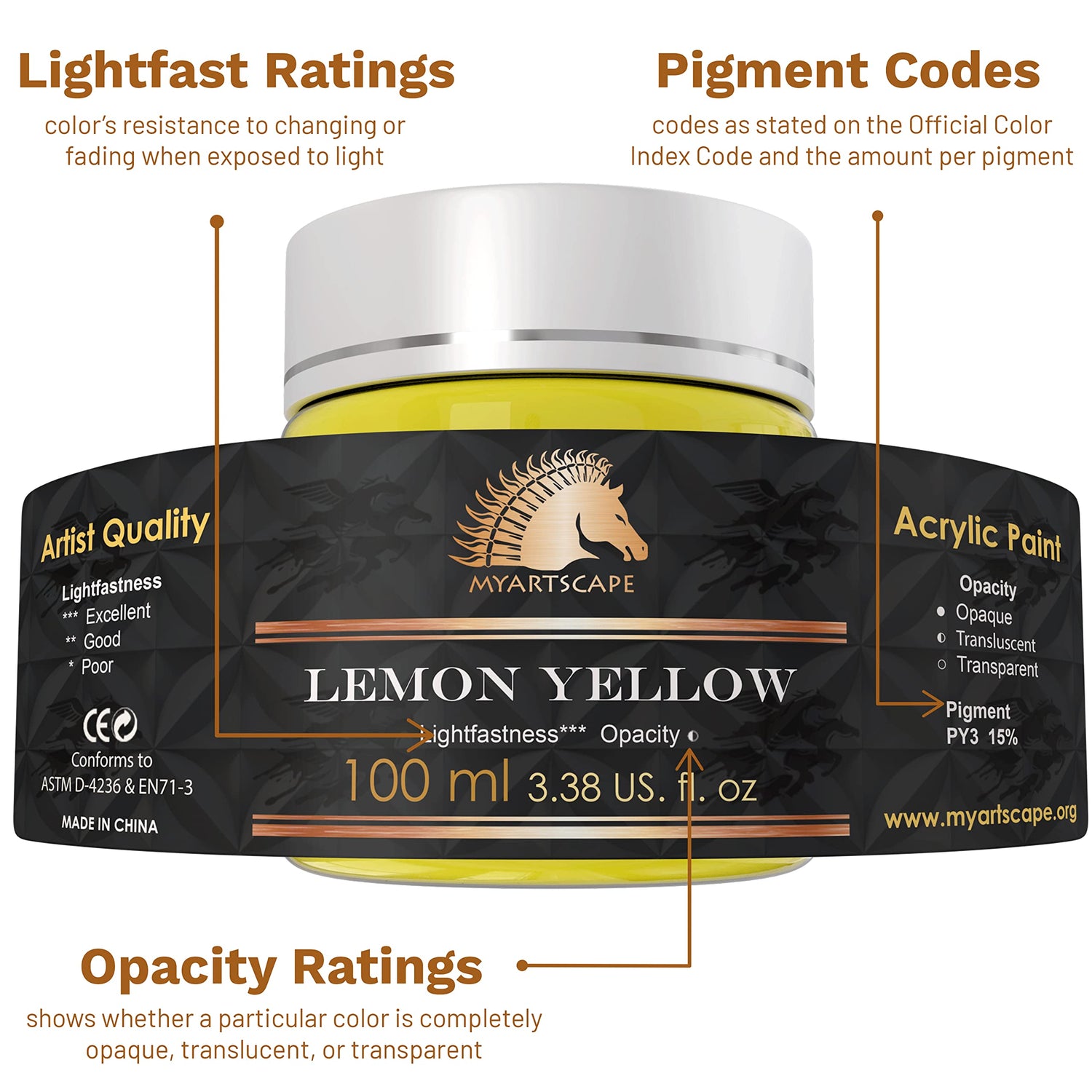 MyArtscape Acrylic Paint Set - 12 x 100ml Bottles - Artist Quality Paints - Lightfast - Heavy Body - Highly Pigmented Colors with Great Coverage - MyArtscape