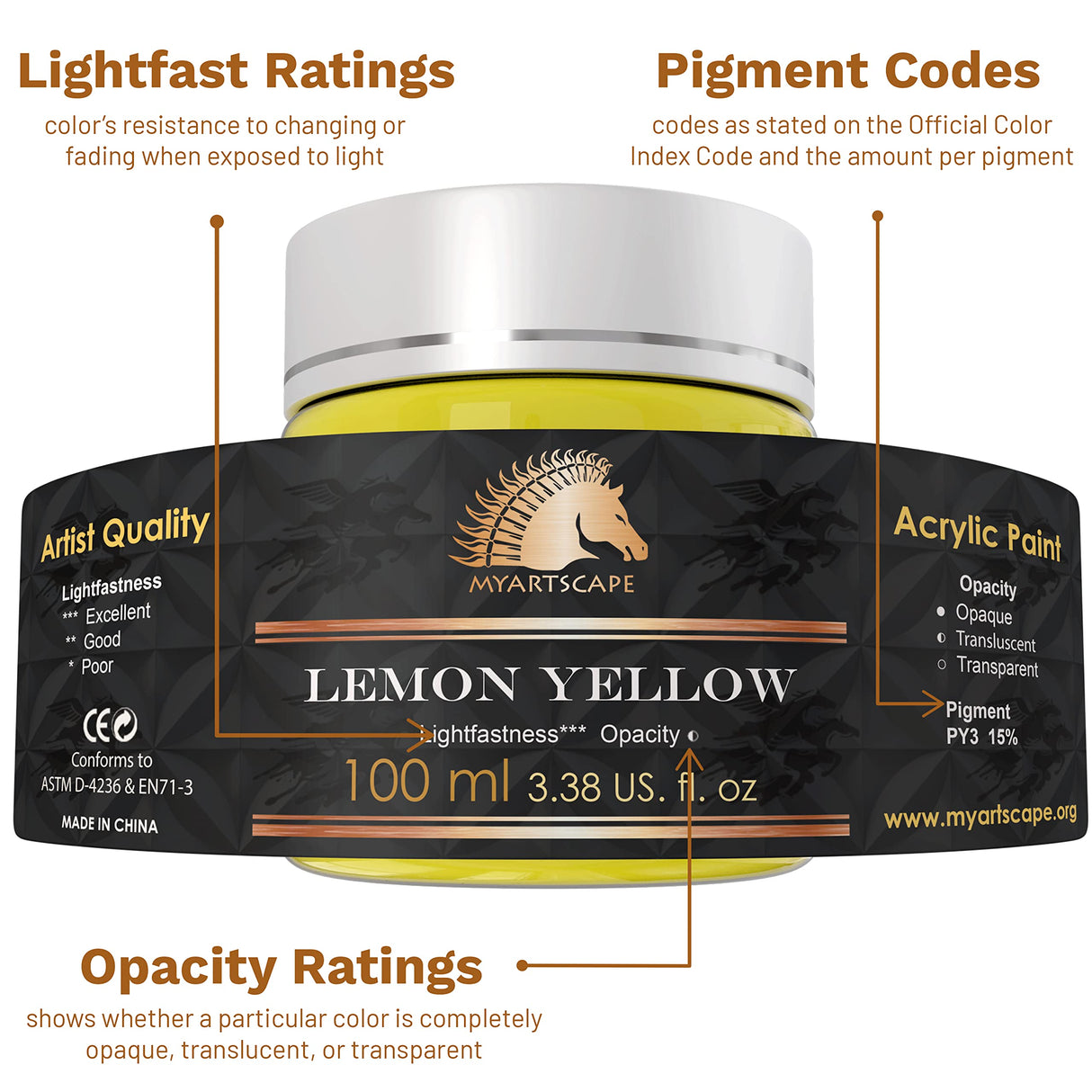 MyArtscape Acrylic Paint Set - 12 x 100ml Bottles - Artist Quality Paints - Lightfast - Heavy Body - Highly Pigmented Colors with Great Coverage - MyArtscape