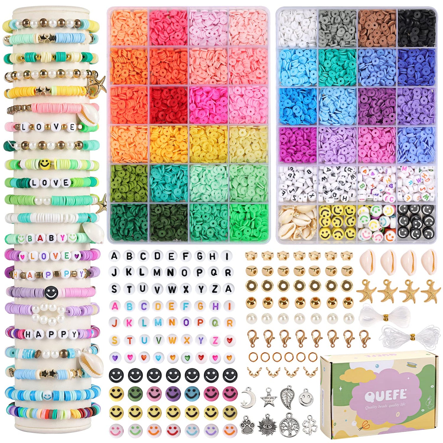 QUEFE 7870pcs Clay Beads for Jewelry Making Kit, 40 Colors Charm Bracelet Making Kit for Girls 8-12 for Crafts QUEFE