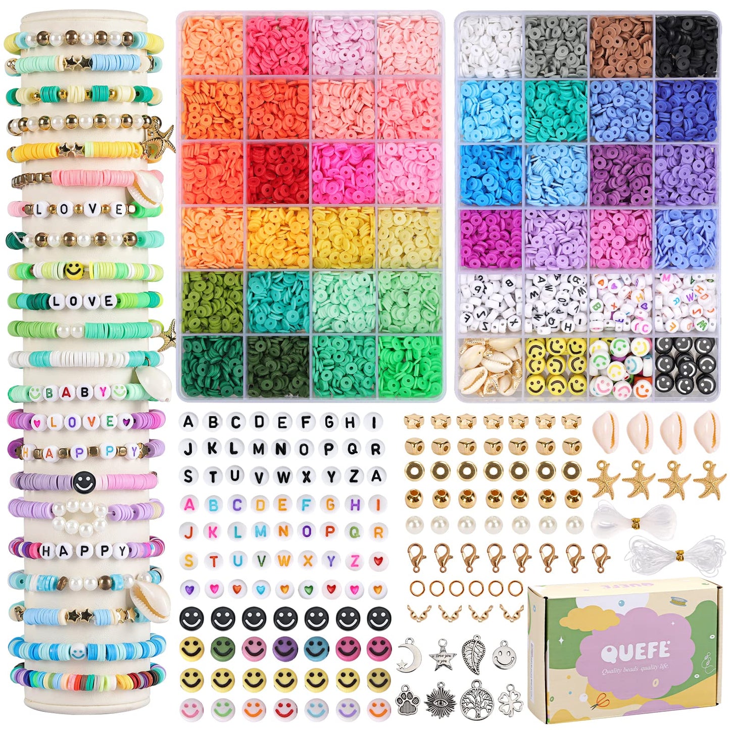 QUEFE 15000pcs 144 Colors Clay Beads Charm Bracelet Making kit for Girls  8-12