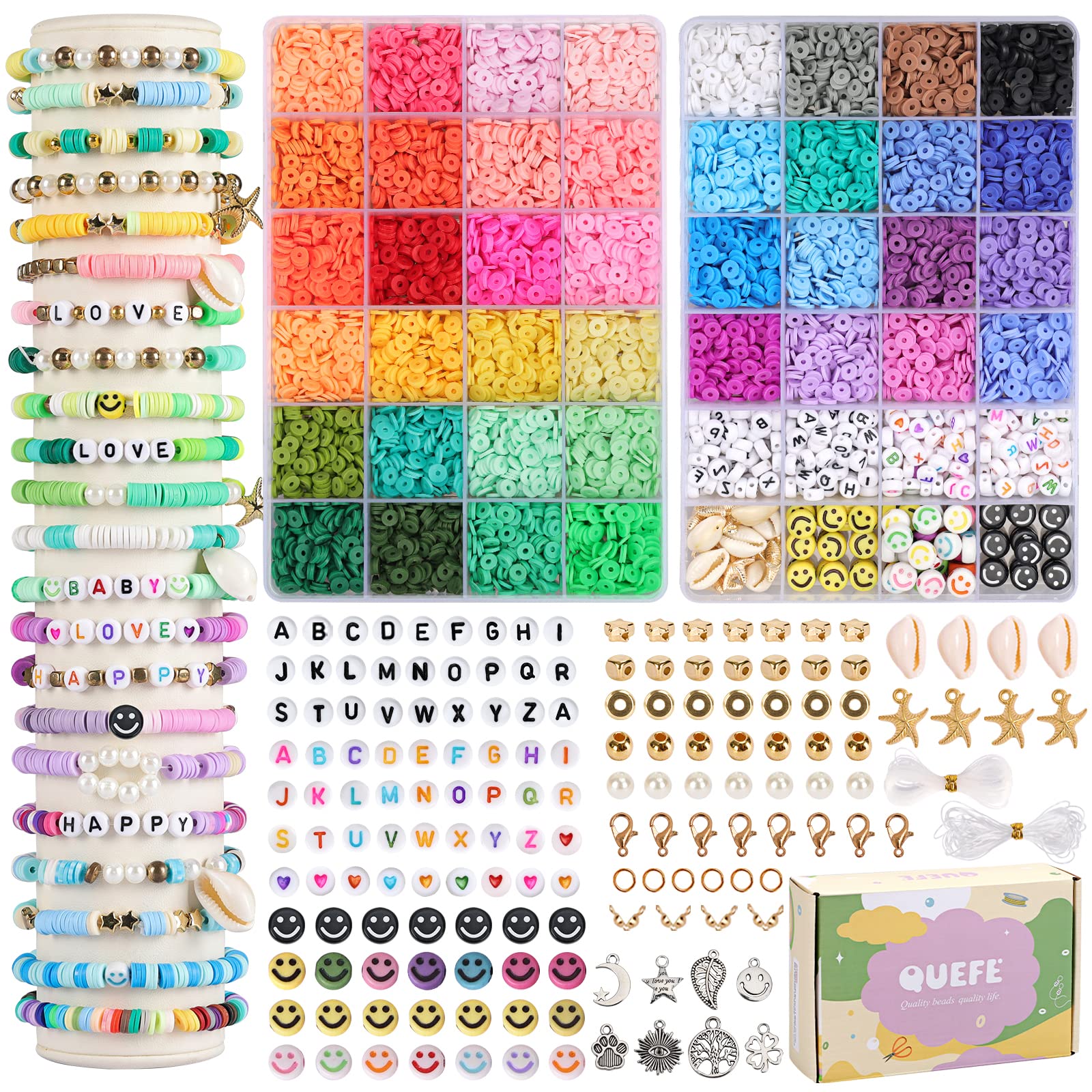 QUEFE 7870pcs Clay Beads for Jewelry Making Kit, 40 Colors Charm Bracelet Making Kit for Girls 8-12 for Crafts - WoodArtSupply