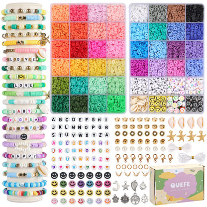 QUEFE 7870pcs Clay Beads for Jewelry Making Kit, 40 Colors Charm Bracelet Making Kit for Girls 8-12 for Crafts - WoodArtSupply