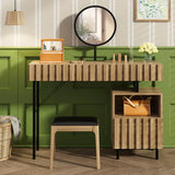 UEV Wood Vanity Desk with Mirror,Makeup Vanity Set with Drawer Chest,Vanity Dressing Table Makeup Desk Set with Storage Space for Bedroom(Wood) UEV