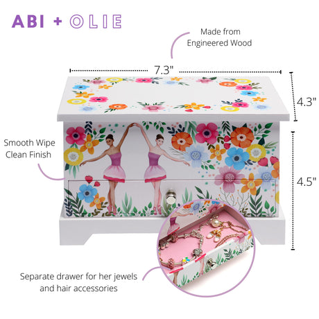 ABI + OLIE Ballerina Kids Jewelry Box for Girls - Little Girls Jewelry Box - Musical Jewelry Box for Girls 4-12 - Music Boxes for Girls - Perfect ABI + OLIE