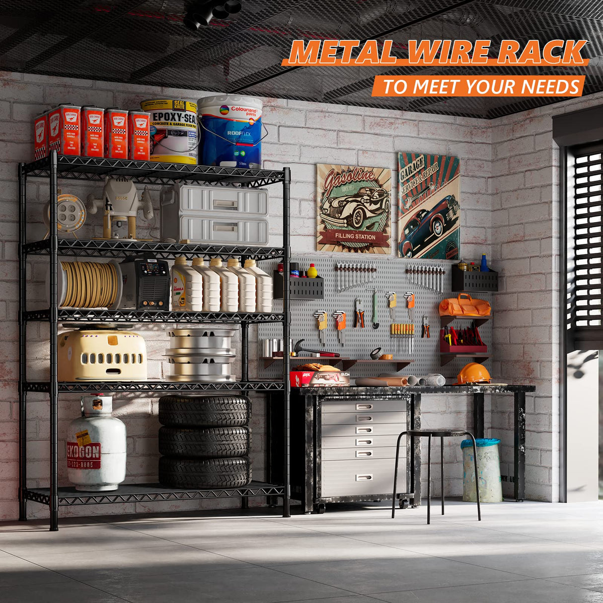 REIBII 5-Shelf Wire Shelving,Storage Shelves Metal Shelves for Storage,71’’H Adjustable Garage Shelving Heavy Duty Storage Rack Pantry Shelf Kitchen REIBII