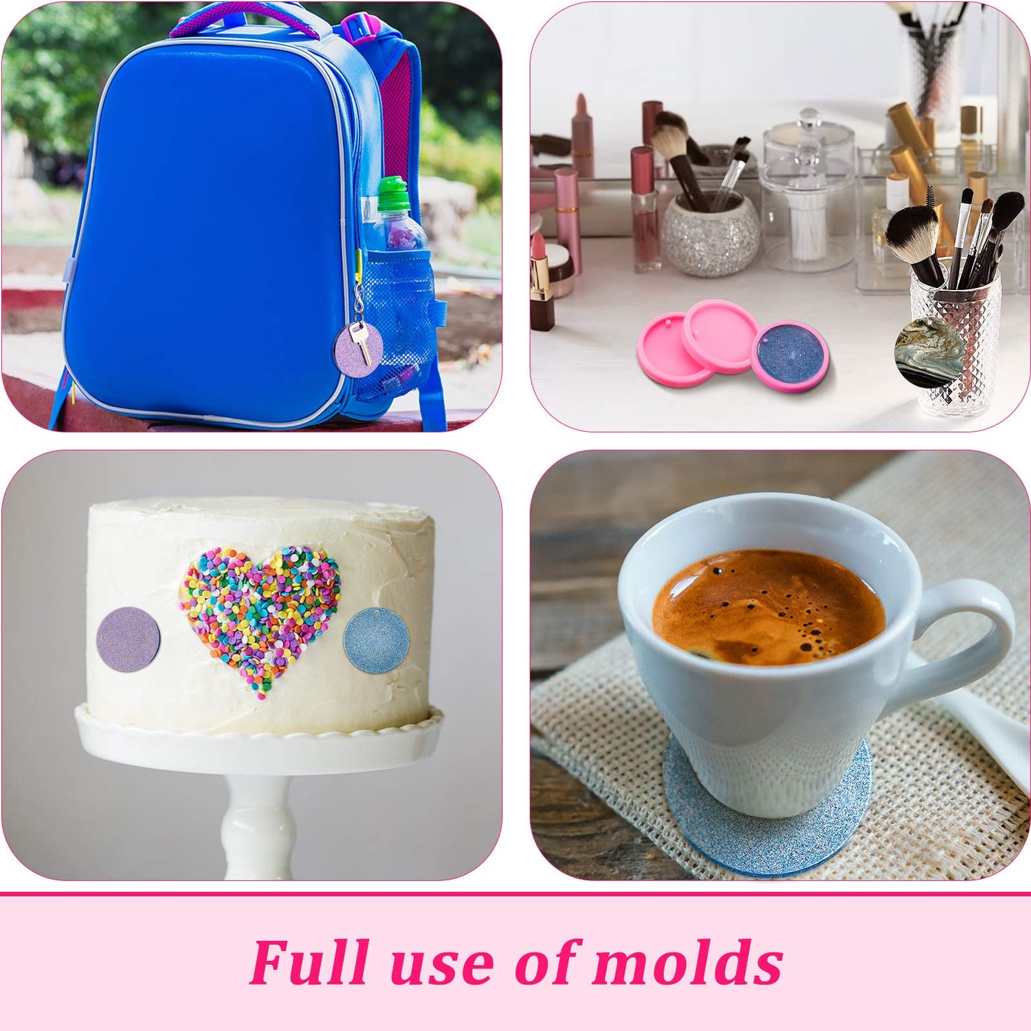 Boao 4 Pieces Resin Round Silicone Keychain Mold Silicone Circle Pendant Clay Mold for DIY Homemade Chocolate Dessert Boao