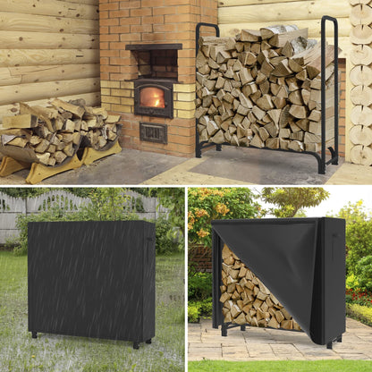 WALMANN 4ft Firewood Log Rack with Cover Outdoor, Heavy Duty Firewood Rack With Weather Resistant 600D Oxford Fabric Cover, Indoor/Outdoor Wood Rack - WoodArtSupply