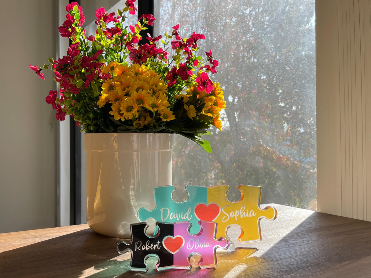 Personalized Puzzle Name Sign for Couples, Valentines Day Gifts for Her Him, 0.45in Thick Acrylic - Love Is The Piece That Holds Us Together, Amazing Items
