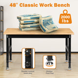 Betterhood 48" Heavy-Duty Adjustable Workbench for Garage, Rubber Wood Shop Table W/Rubber Pads, Hardwood Workstation Weight Capacity Over 2000 Lbs Betterhood