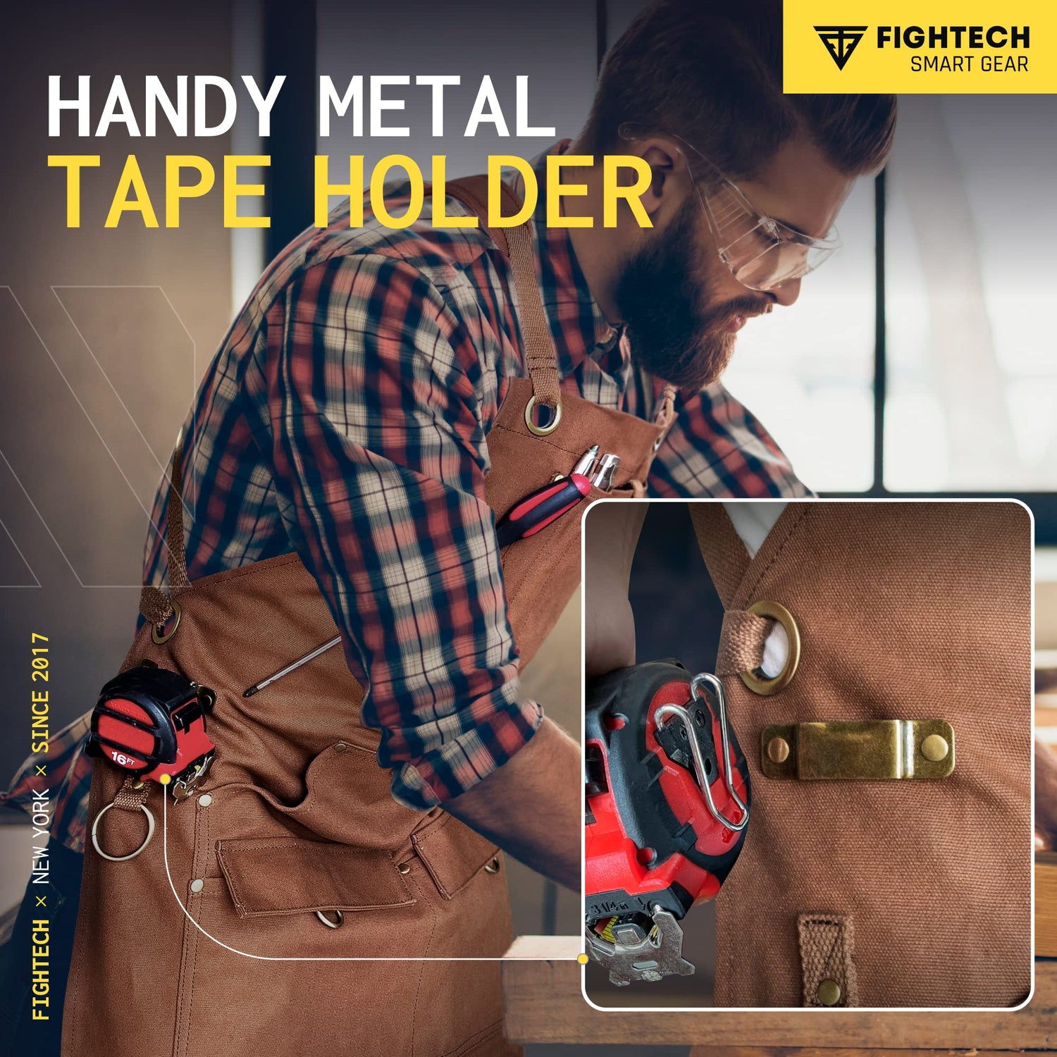 FIGHTECH® Waxed Canvas Apron with Tool Pockets | Work Apron w Kevlar Stitching | Woodworking Shop Apron | Adjustable M-XXL (Brown, Canvas) FIGHTECH