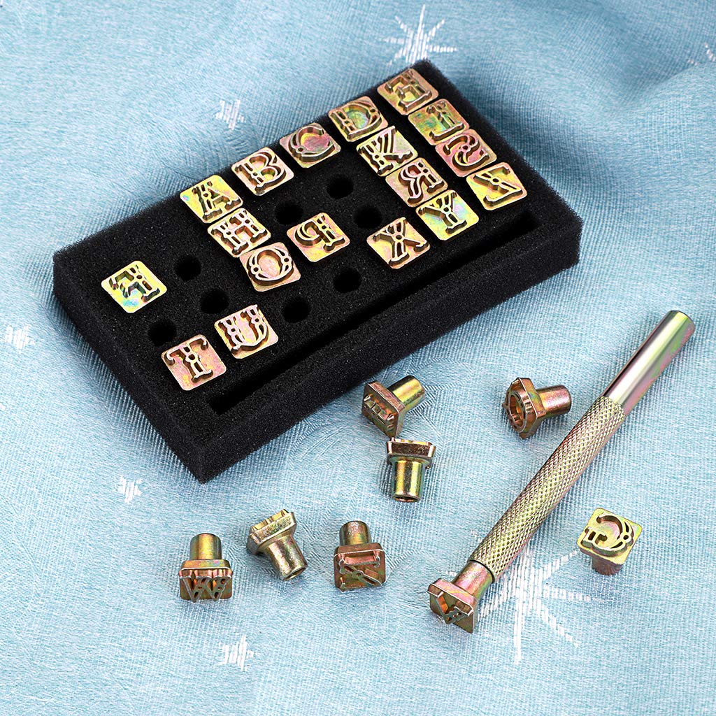 OwnMy Capital Letters Stamp Set, 3/8” / 9.5mm Alphabet Stamp Tools Set Leather Craft Stamping Tools Leather Art Craft Tool (9.5mm - 27pcs) OwnMy