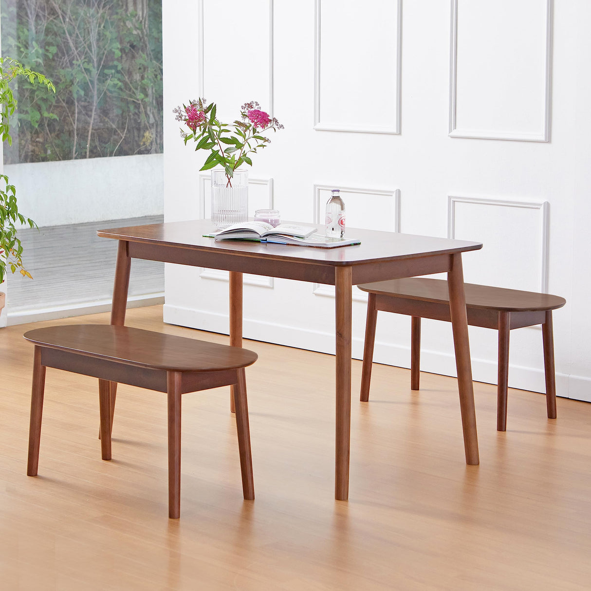 Livinia Aslan 47" Malaysian Oak Rectangular Wooden Dining Table/Solid Wood Kitchen Desk (Walnut) Livinia