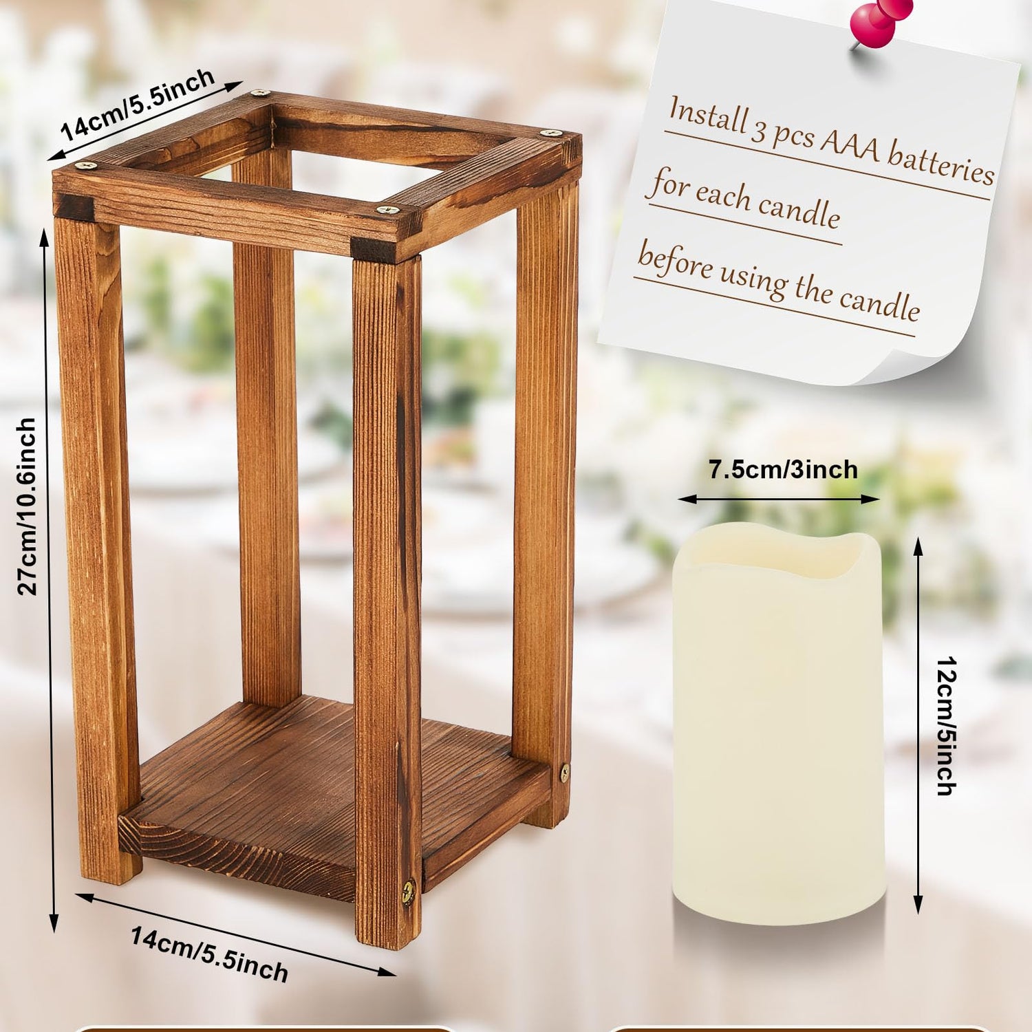 Huquary 16 Pcs Wooden Candle Lantern Set Includes 8 Rustic Wedding Centerpieces for Table Farmhouse Wooden Candle Holder and 8 Flameless Decorative Huquary