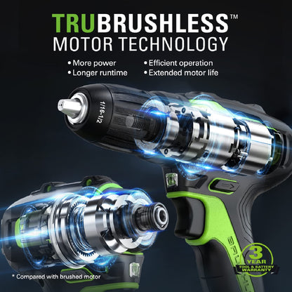 Greenworks 24V Brushless Drill / Impact Driver Combo Kit, (2) 1.5Ah USB (Power Bank) Batteries and Charger Included LED Light, 2pcs Driving Bits with - WoodArtSupply