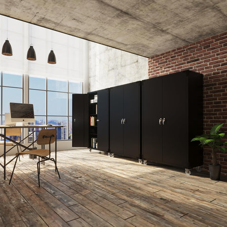 VINGLI Upgraded 72" Tall & Wide Metal Storage Cabinet with Pegboards in Doors and 4 Adjustable Shelves, Black Garage Cabinet and Storage System with VINGLI