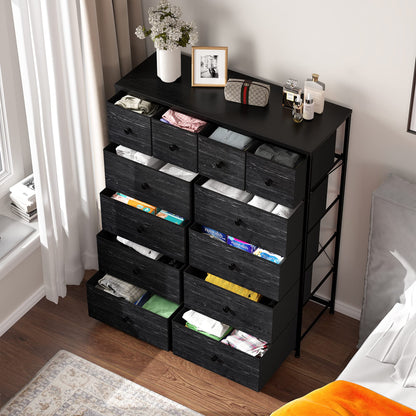 EnHomee Black Dresser for Bedroom with 12 Drawers, Bedroom Dresser with Wooden Top and Metal Frame, Tall Dressers & Chests of Drawers for Bedroom,