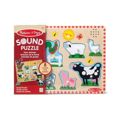 Melissa & Doug Farm Animals Sound Puzzle - Wooden Peg Puzzle With Sound Effects (8 pcs) - WoodArtSupply