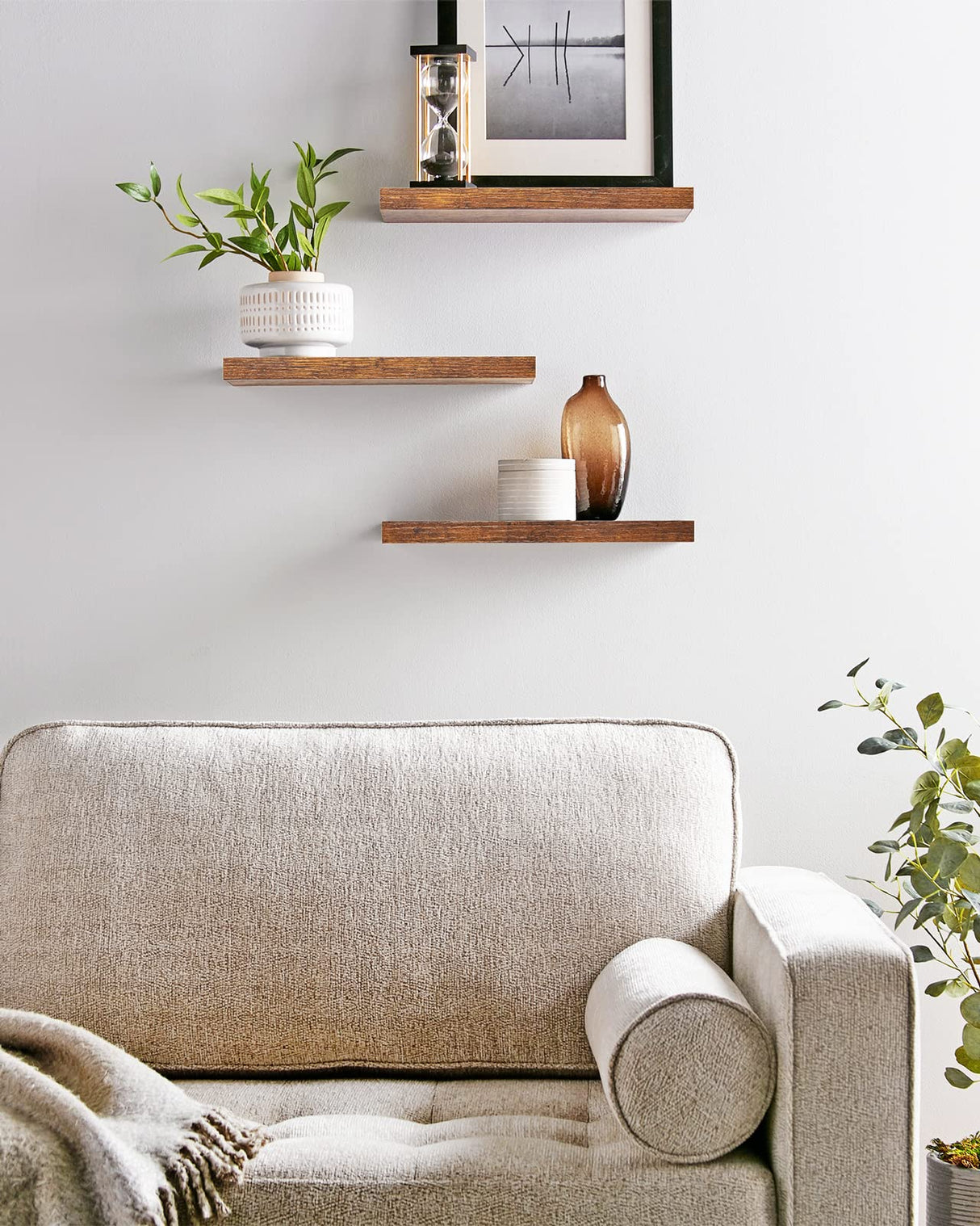 BAYKA Floating Wood Shelves - Wall Mounted for Bathroom,Bedroom,Living Room,Kitchen,Small Hanging Shelf for Books/Storage/Room Decor with 22lbs BAYKA