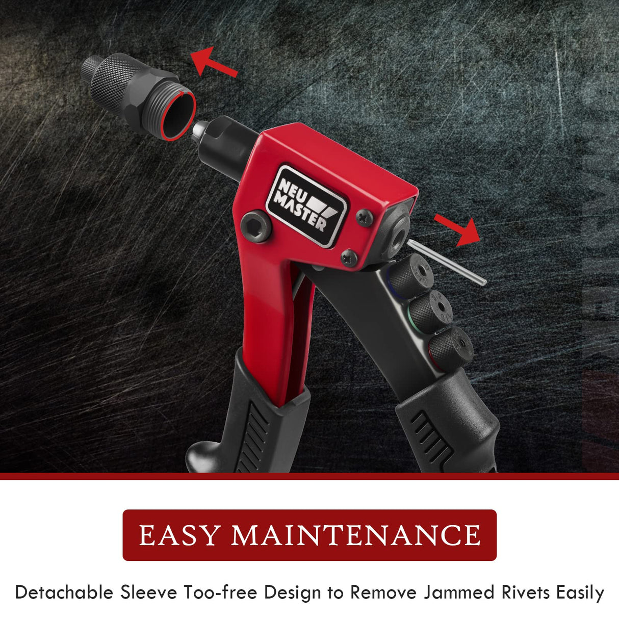 NEU MASTER Rivet Gun with 200Pcs Rivets, Manual Rivet Gun Kit with 4 Tool-Free Interchangeable Rivet Heads, BMC Case, Heavy Duty Single Hand Riveter NEU MASTER