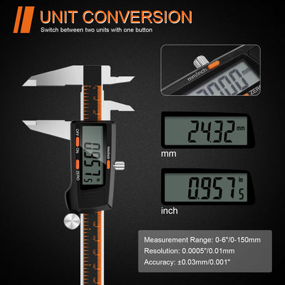 HARDELL Digital Caliper 6 Inch with Large LCD Screen，Calipers Measuring Tool with Auto-Off Feature, Inch/Millimeter Conversion, Electronic Vernier - WoodArtSupply