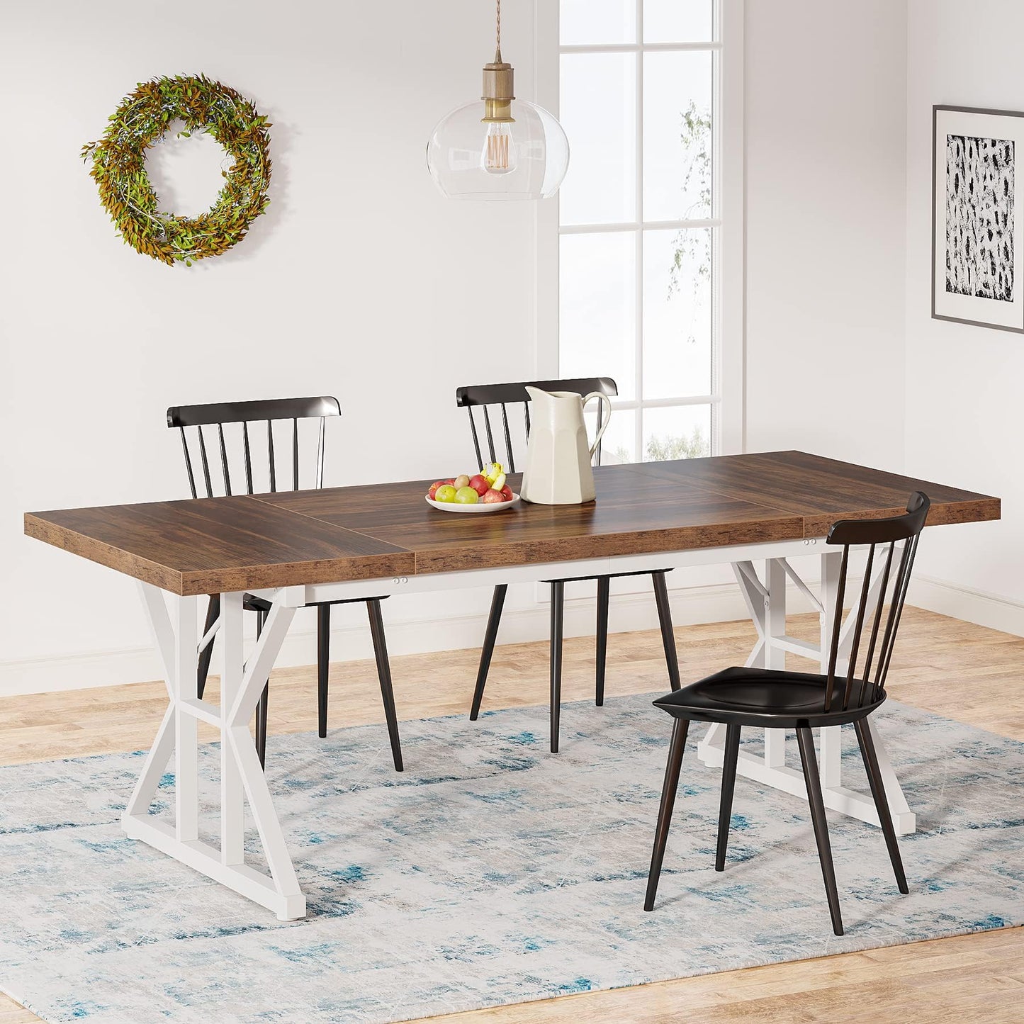 Tribesigns Farmhouse Dining Table for 6 People, 70.8-Inch Rectangular Wood Dining Table, Rustic Kitchen Table with Heavy Duty Metal Legs for Dining - WoodArtSupply