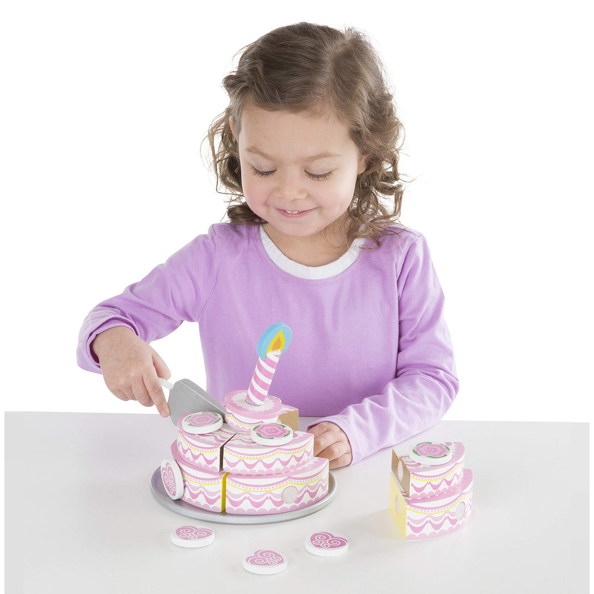 Melissa & Doug Triple-Layer Party Cake Wooden Play Food Set - Birthday Cake Pretend Food Play Set For Toddlers, Kids Ages 3+ Melissa & Doug
