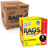 Scott® Rags In A Box™ (75260), White, 200 Shop Towels/Box, 8 Boxes/Case, 1,600 Towels/Case SCOTT SHOP ORIGINAL