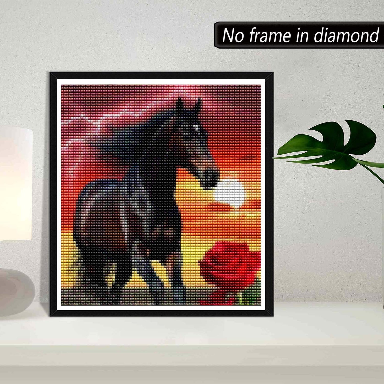 SKRYUIE 5D Animal Diamond Painting Kit - DIY Diamond Art Dark Horse Rose, Full Round Drill - Crystal Embroidery Cross Stitch - Adult Craft for Wall & SKRYUIE