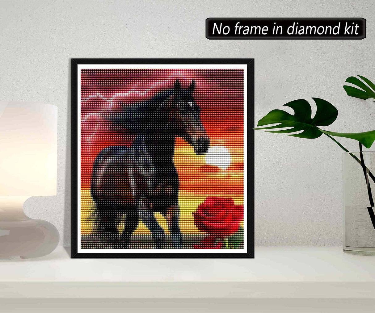 SKRYUIE 5D Animal Diamond Painting Kit - DIY Diamond Art Dark Horse Rose, Full Round Drill - Crystal Embroidery Cross Stitch - Adult Craft for Wall & SKRYUIE