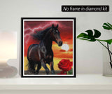 SKRYUIE 5D Animal Diamond Painting Kit - DIY Diamond Art Dark Horse Rose, Full Round Drill - Crystal Embroidery Cross Stitch - Adult Craft for Wall & SKRYUIE