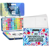 ARTISTRO Watercolor Paint Set, 100 Vivid Colors in Portable Box and 30 Watercolor Postcards 4x6 Inches - Heavyweight Paper Cards 140lb (300gsm) ARTISTRO